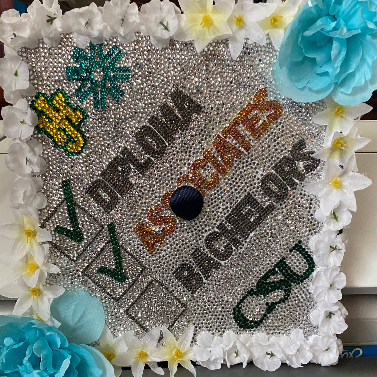 Custom Bedazzled Graduation Cap Custom Complex Rhinestone Logo Graduation Cap Topper  main image 3